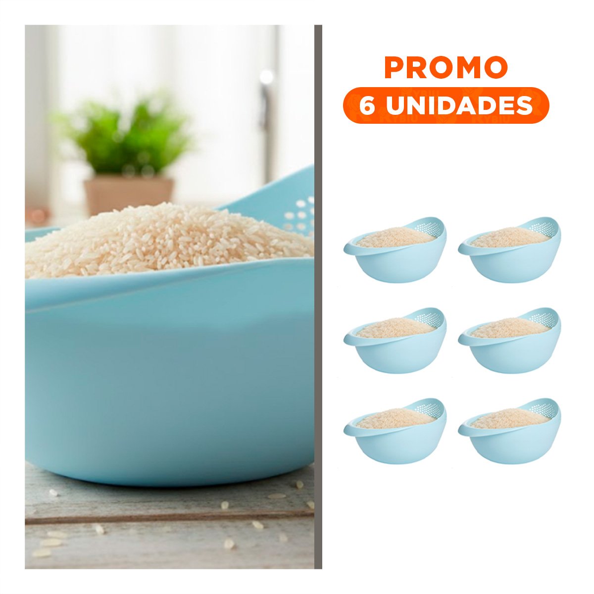 PACK6 PLATON COLADOR DE ARROZ CELESTE 22,5X11CM PARA COCINA HOGAR ELEGANTE - 1