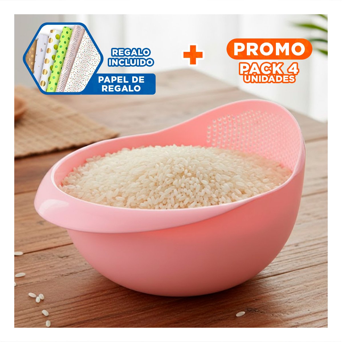 PACK4 TABLA COLADORA DE ARROZ ROSADO 22,5X11CM PARA COCINA CASA ELEGANTE Y+PAPEL REGALO - 1