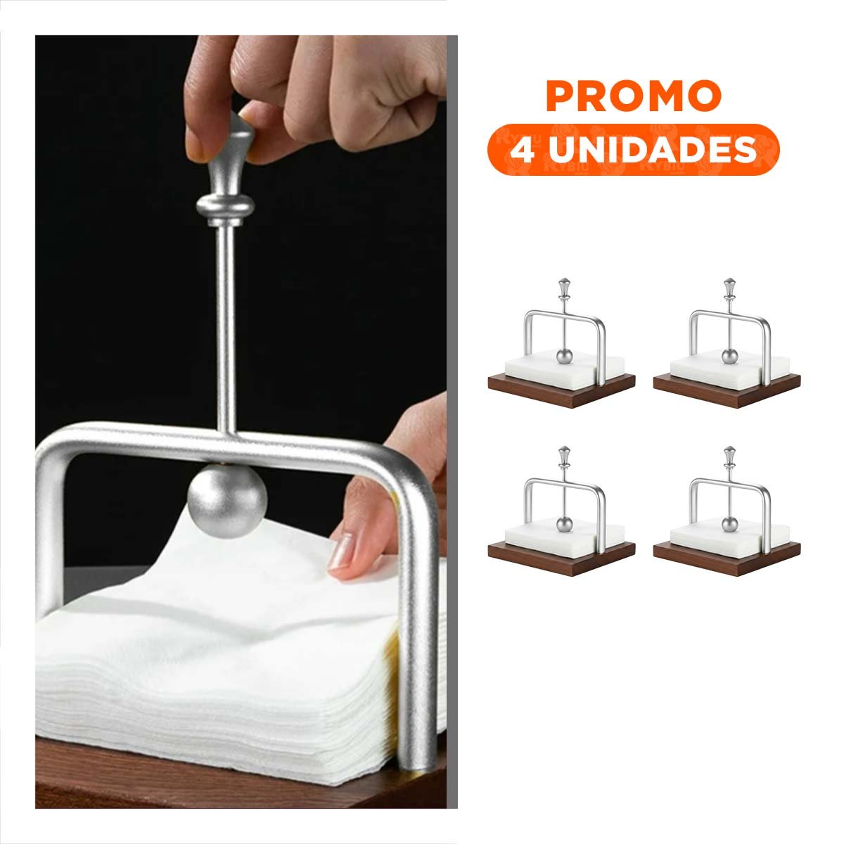 PACK4 DISPENSADOR VERTICAL DE COLOR PLATEADO CON BASE MADERA PARA SERVILLETAS Y+REGALO STICKER - 1