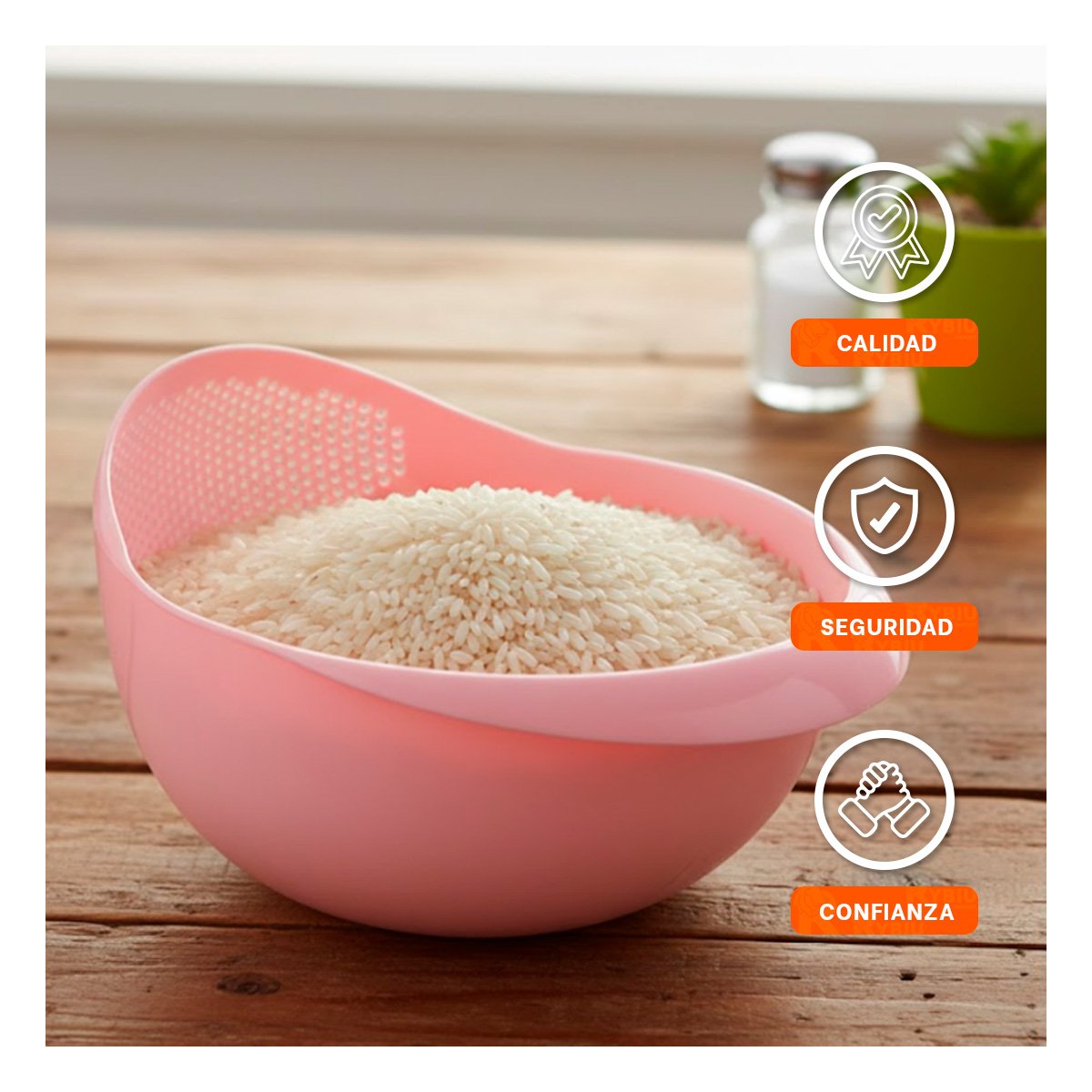 PACK6 PLATON COLADOR DE ARROZ ROSADO 22,5X11CM PARA COCINA HOGAR ELEGANTE - 5