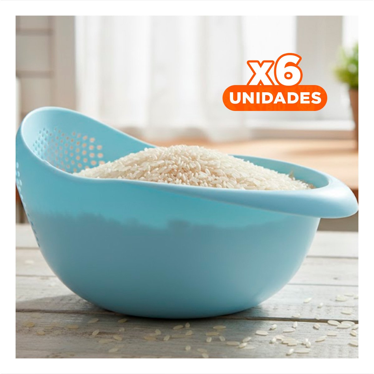 PACK6 PLATON COLADOR DE ARROZ CELESTE 22,5X11CM PARA COCINA CASA ELEGANTE Y+REGALO STICKER - 1
