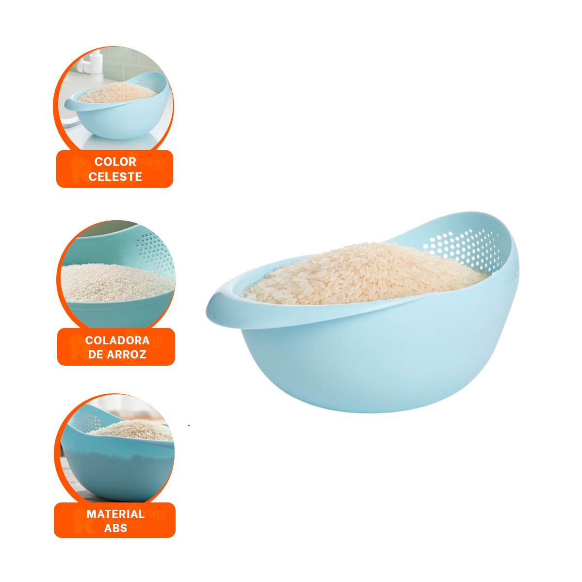 FILTRO COLADOR DE ARROZ CELESTE 22,5X11CM PARA COCINA HOGAR FESTIVO Y+LIGAS REGALO - 3