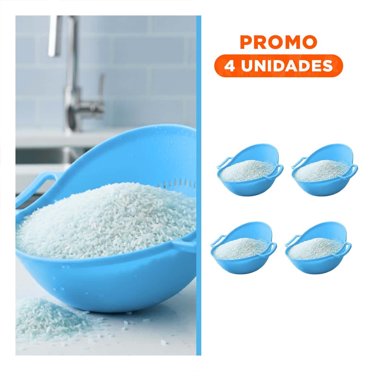 PACK4 REJILLA COLADORA CELESTE PARA ARROZ CON ASAS 22,5X26,5CM COCINA HOGAR Y+REGALO STICKER - 1