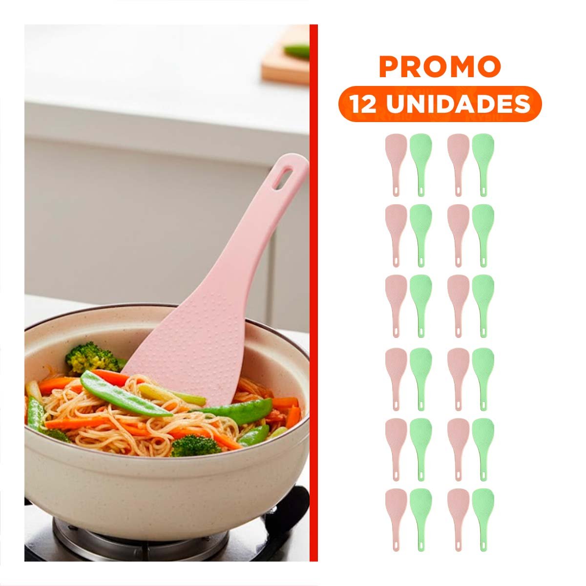 PACK12 RASERA ARROZ ROSADO Y VERDE CLARO COCINA HOGAR FACIL LIMPIEZA Y+REGALO STICKER - 1