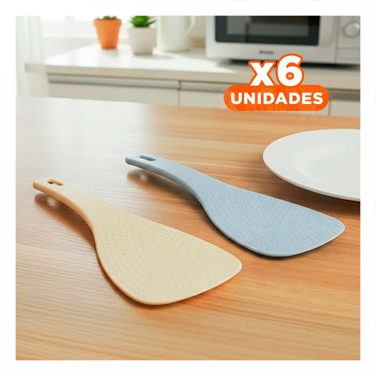 PACK6 RASERA HOGAR CELESTE Y BEIGE PARA ARROZ COCINA DISENO MODERNO Y+REGALO STICKER - 1