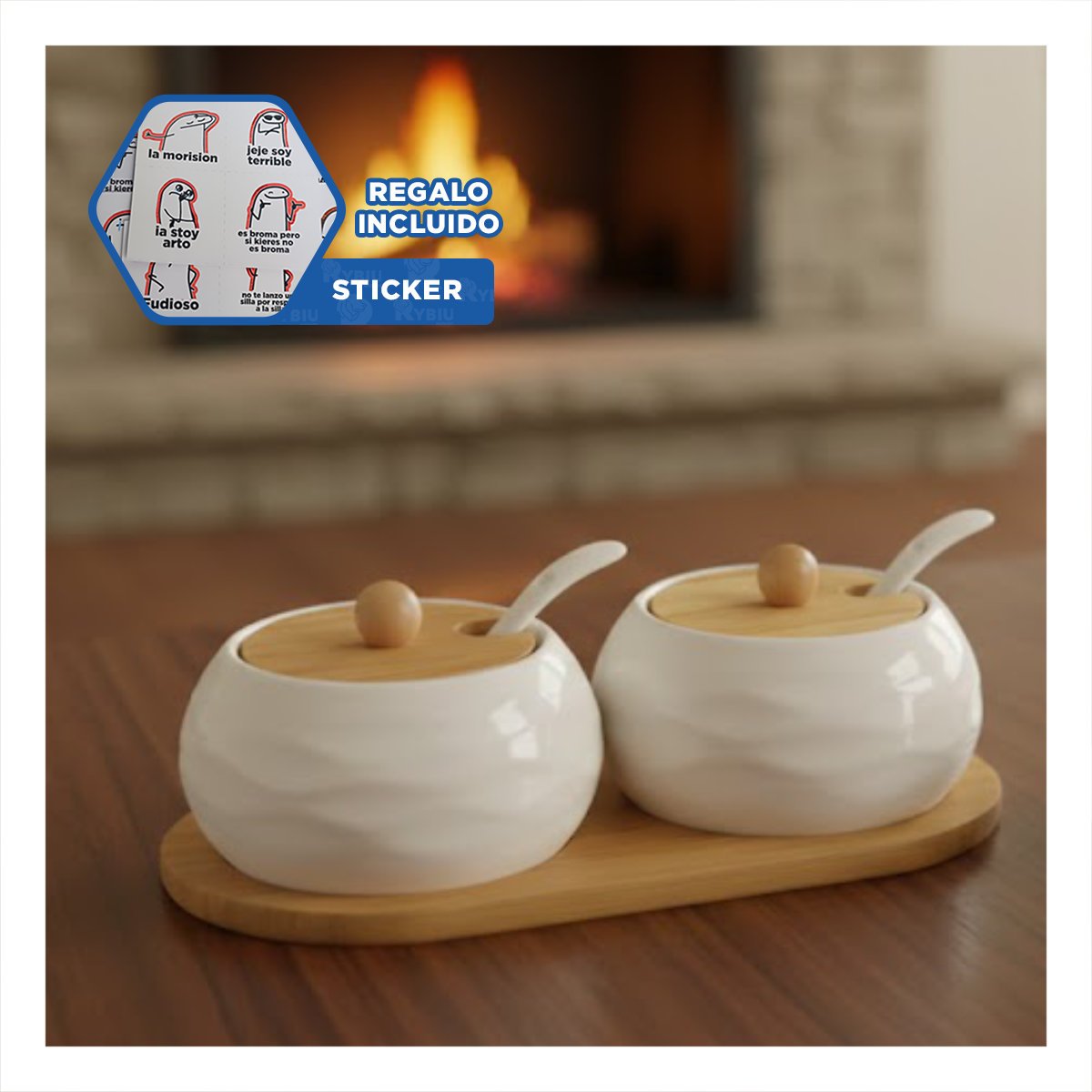 PACK DE 2 RECIPIENTES CON TAPA BAMBU BLANCO 19,9CM GUARDAR ALIMENTOS COCINA Y+REGALO STICKER - 1