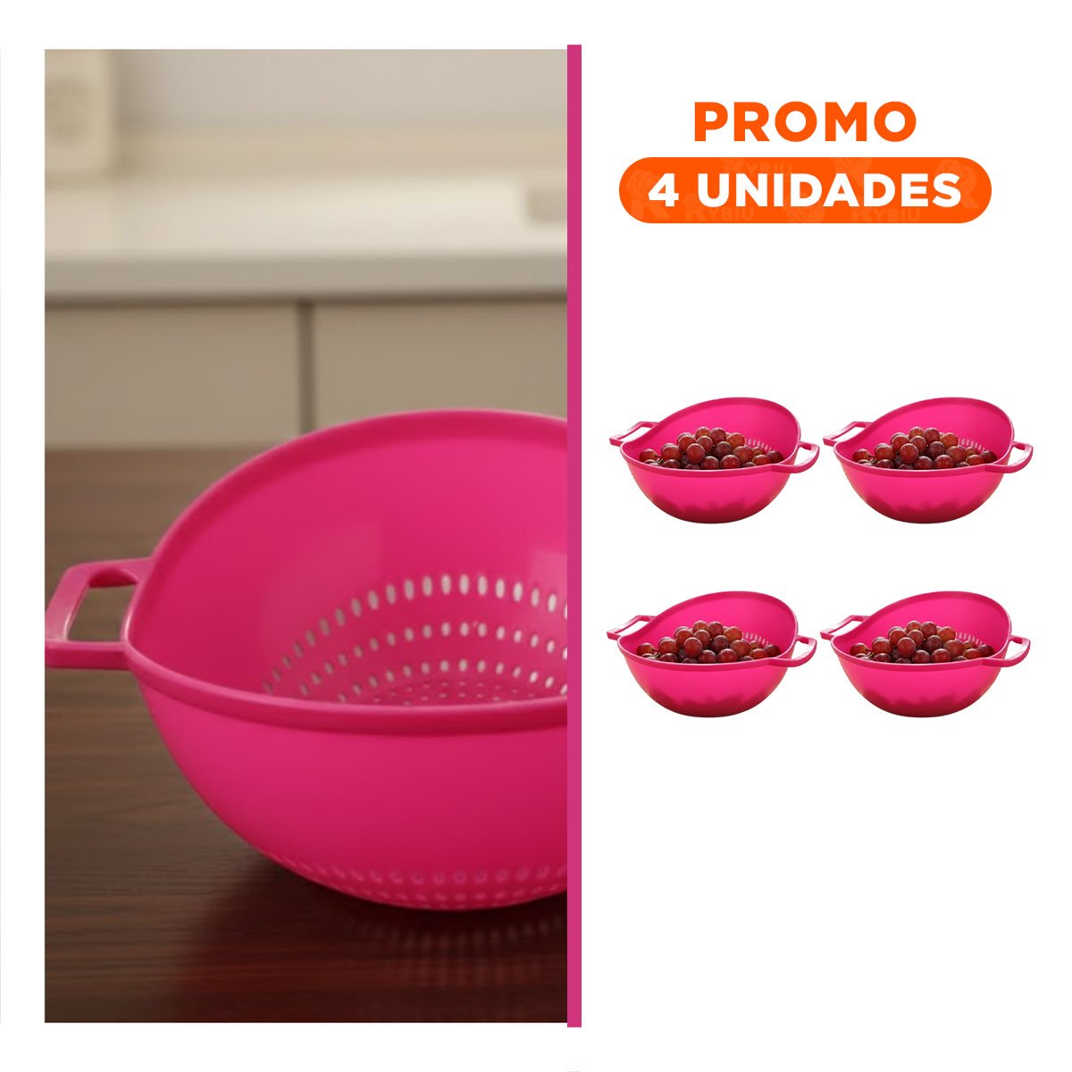 PACK4 REJILLA COLADORA ROSADO PARA ARROZ CON ASAS 22,5X26,5CM PRACTICO Y+REGALO STICKER - 1