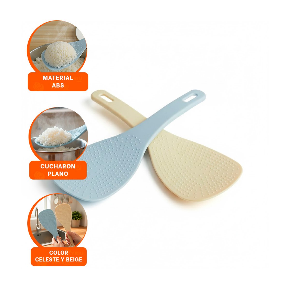 UTENSILIO DIARIO CELESTE Y BEIGE PARA ARROZ COCINA HOGAR FACIL LIMPIEZA - 3