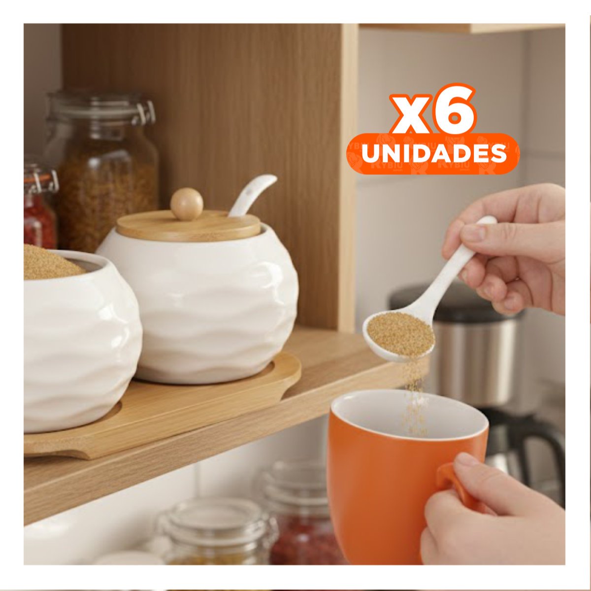PACK6 SET DE 2 RECIPIENTES BLANCO CON TAPA BAMBU 19,9CM COCINA Y ALMACENAJE Y+REGALO STICKER - 1