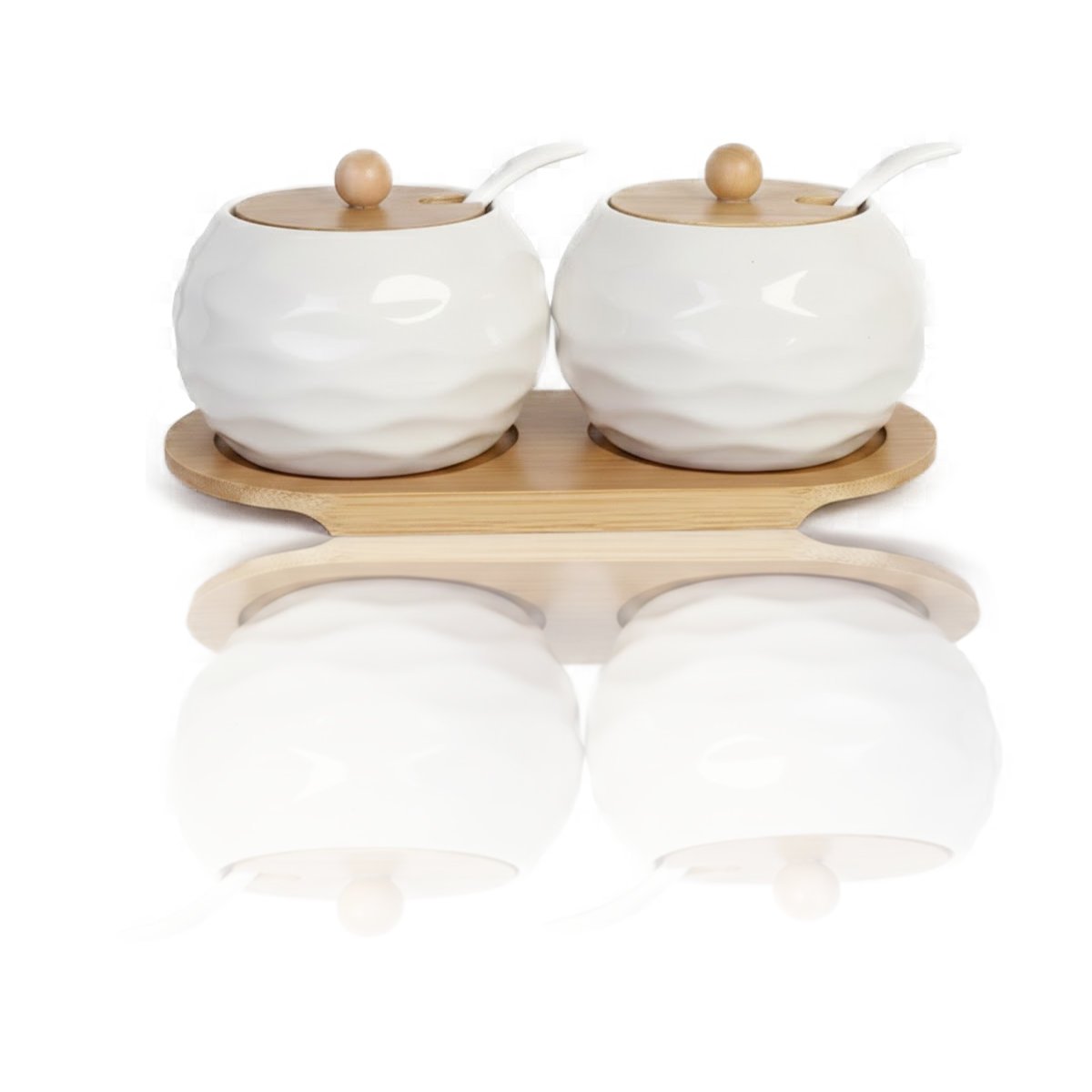 PACK6 SET DE 2 RECIPIENTES BLANCO CON TAPA BAMBU 19,9CM COCINA Y ALMACENAJE Y+REGALO STICKER - 2