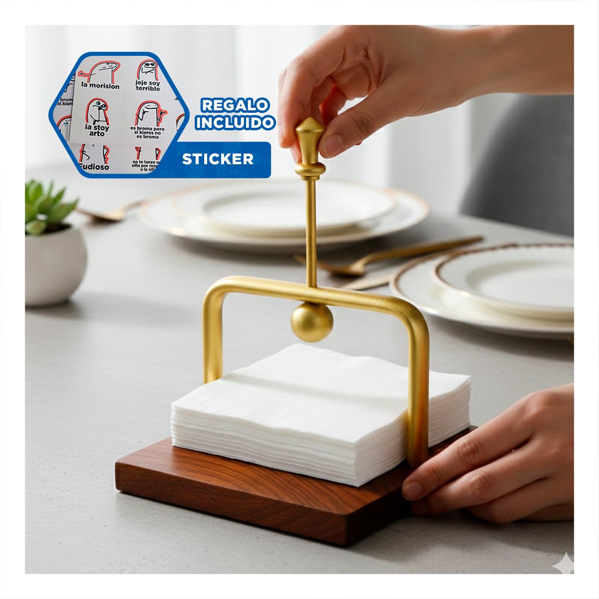 ORGANIZADOR DE MESA VERTICAL DE COLOR DORADO CON BASE MADERA Y+REGALO STICKER - 1