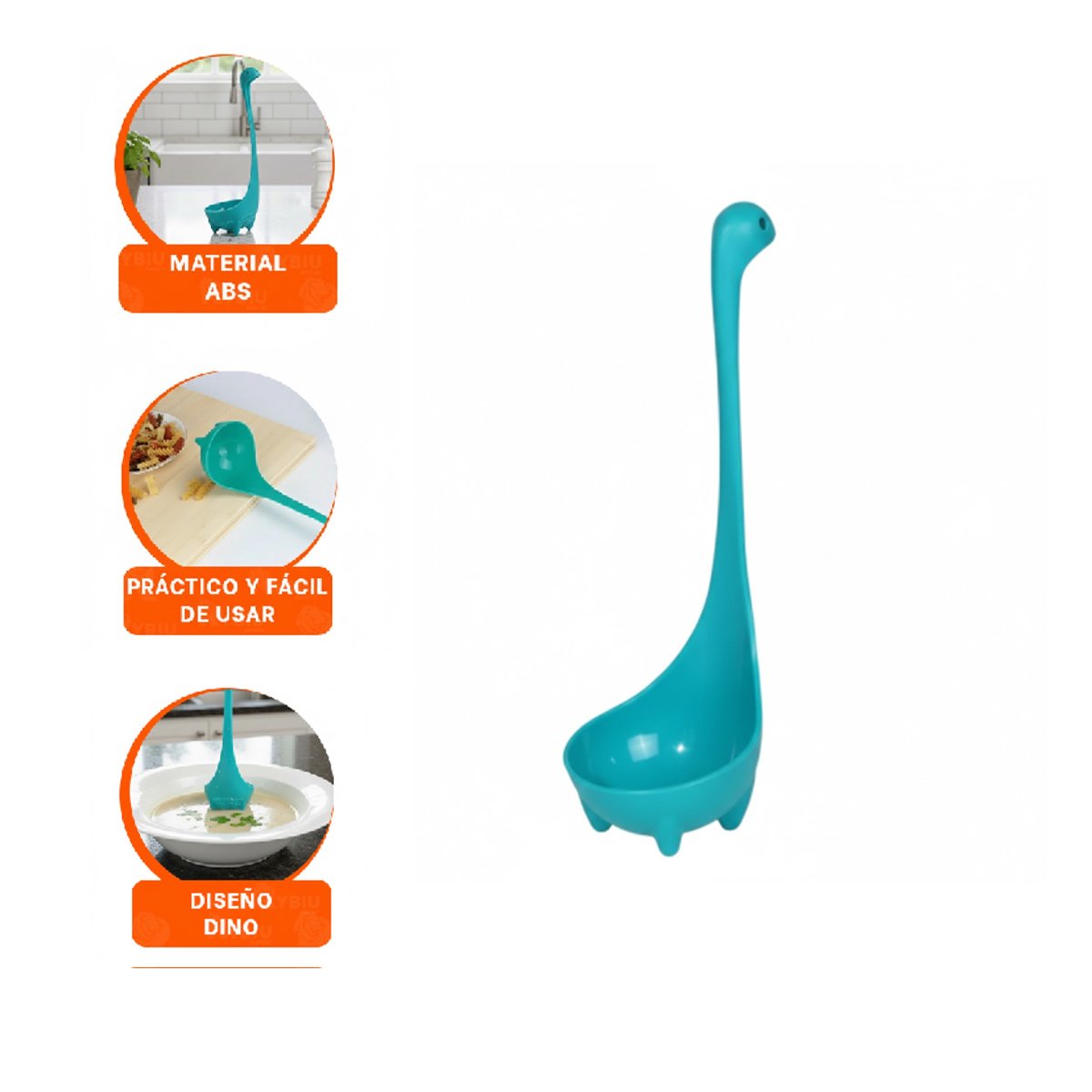 CUCHARA OVALADA DINO VERDE AGUA 9X25CM UTENSILIO PARA PREPARAR COMIDAS HOGAR - 3