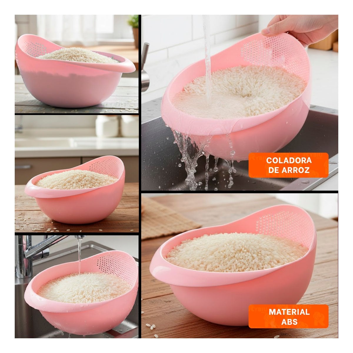 PACK6 PLATON COLADOR DE ARROZ ROSADO 22,5X11CM PARA COCINA CASA LED Y+PAPEL REGALO - 3