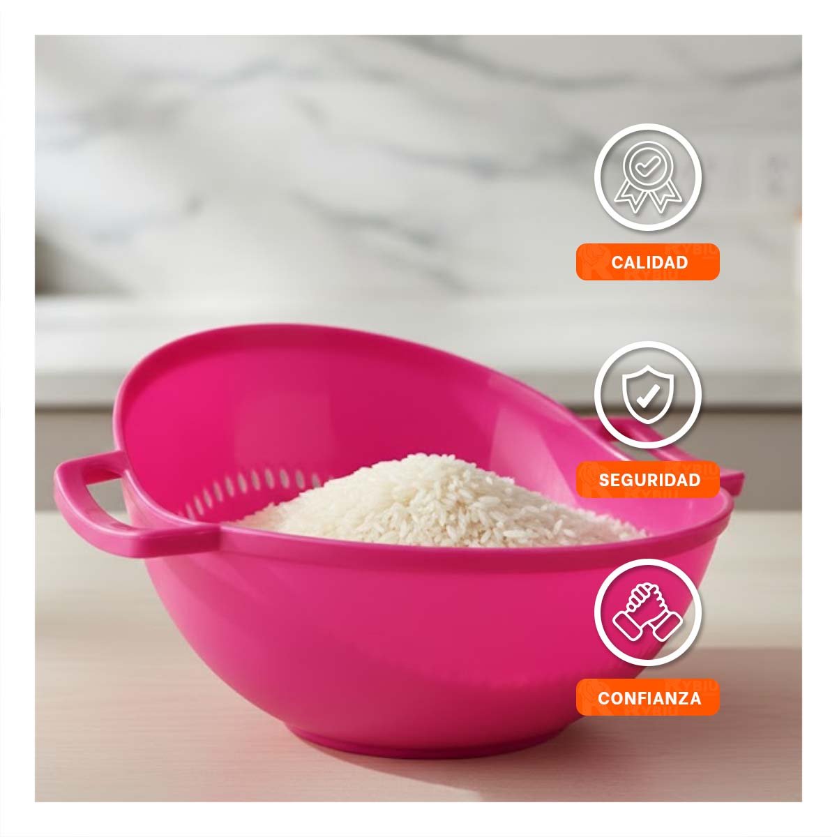 TABLA ESCURRIDIZA ROSADO PARA ARROZ CON ASAS 22,5X26,5CM COCINA HOGAR LIGERA Y+LIGAS REGALO - 2