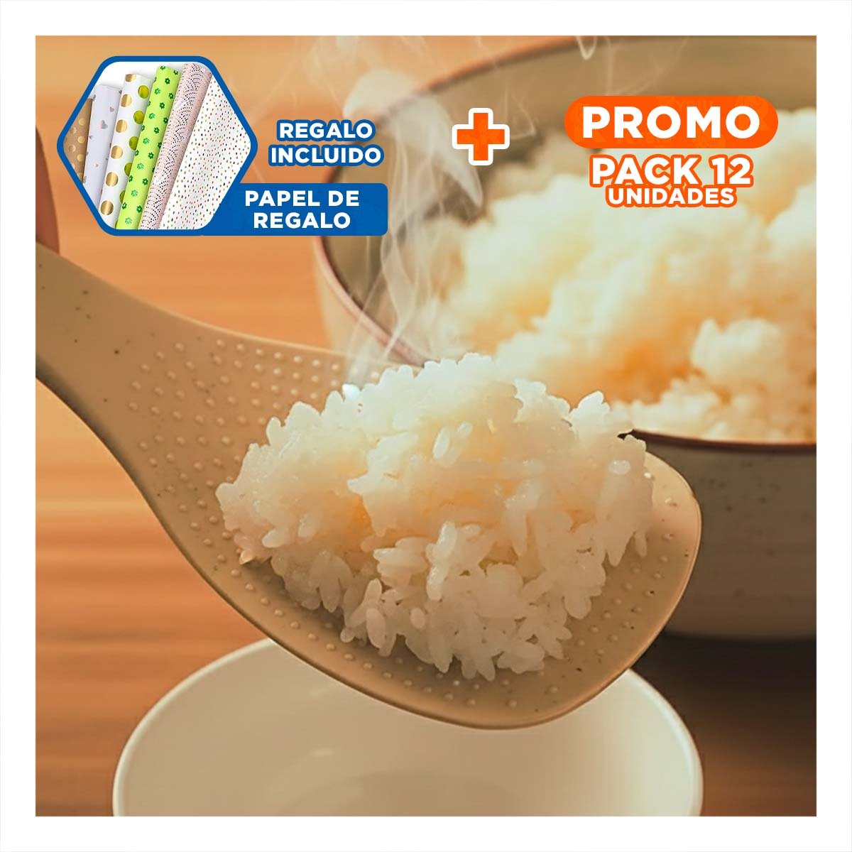 PACK12 RASERA ARROZ CELESTE Y BEIGE COCINA HOGAR FACIL LIMPIEZA Y+PAPEL REGALO - 1