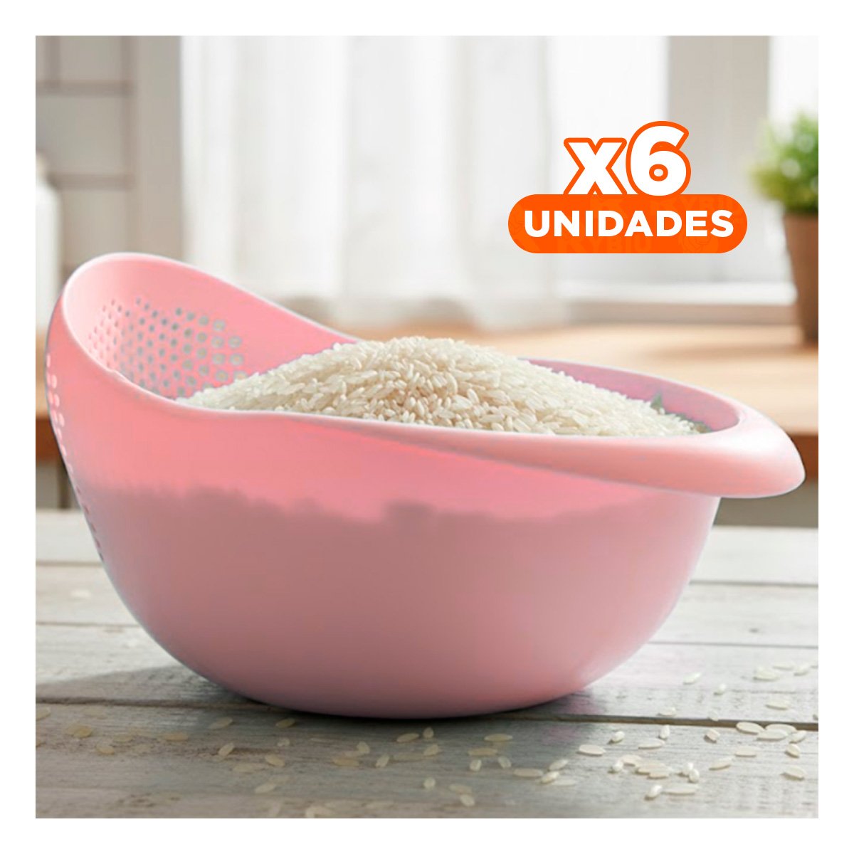 PACK6 PLATON COLADOR DE ARROZ ROSADO 22,5X11CM PARA COCINA CASA ELEGANTE Y+REGALO STICKER - 1