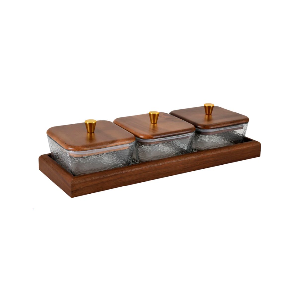 PACK4 SET DE 3 RECIPIENTES CUADRADOS MARRON CON BASE Y TAPA DE MADERA 32,5X12CM Y+PAPEL REGALO - 3