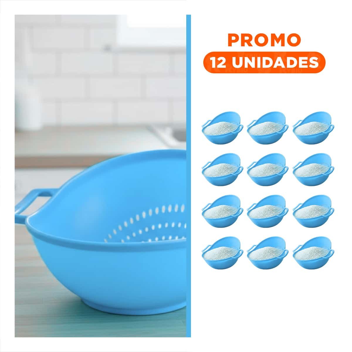 PACK12 SOPORTE FILTRANTE CELESTE PARA ARROZ CON ASAS 22,5X26,5CM PRACTICO Y+REGALO STICKER - 1