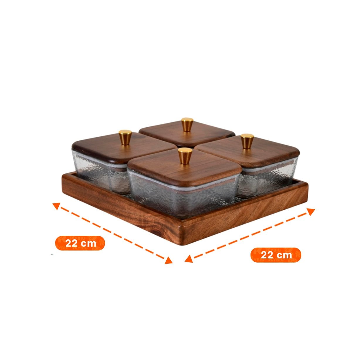 PACK DE 4 RECIPIENTES MARRON CON TAPA MADERA Y BASE CUADRADA COCINA Y HOGAR Y+POST IT - 4