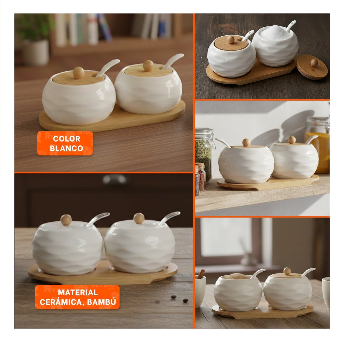 PACK DE 2 RECIPIENTES BLANCO TAPA BAMBU 19,9CM COCINA Y GUARDAR ALIMENTOS DIARIO Y+POST IT - 1