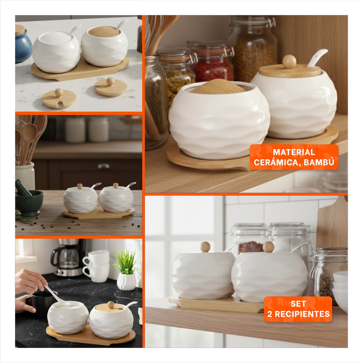PACK DE 2 RECIPIENTES BLANCO TAPA BAMBU 19,9CM COCINA Y GUARDAR ALIMENTOS DIARIO Y+POST IT - 5