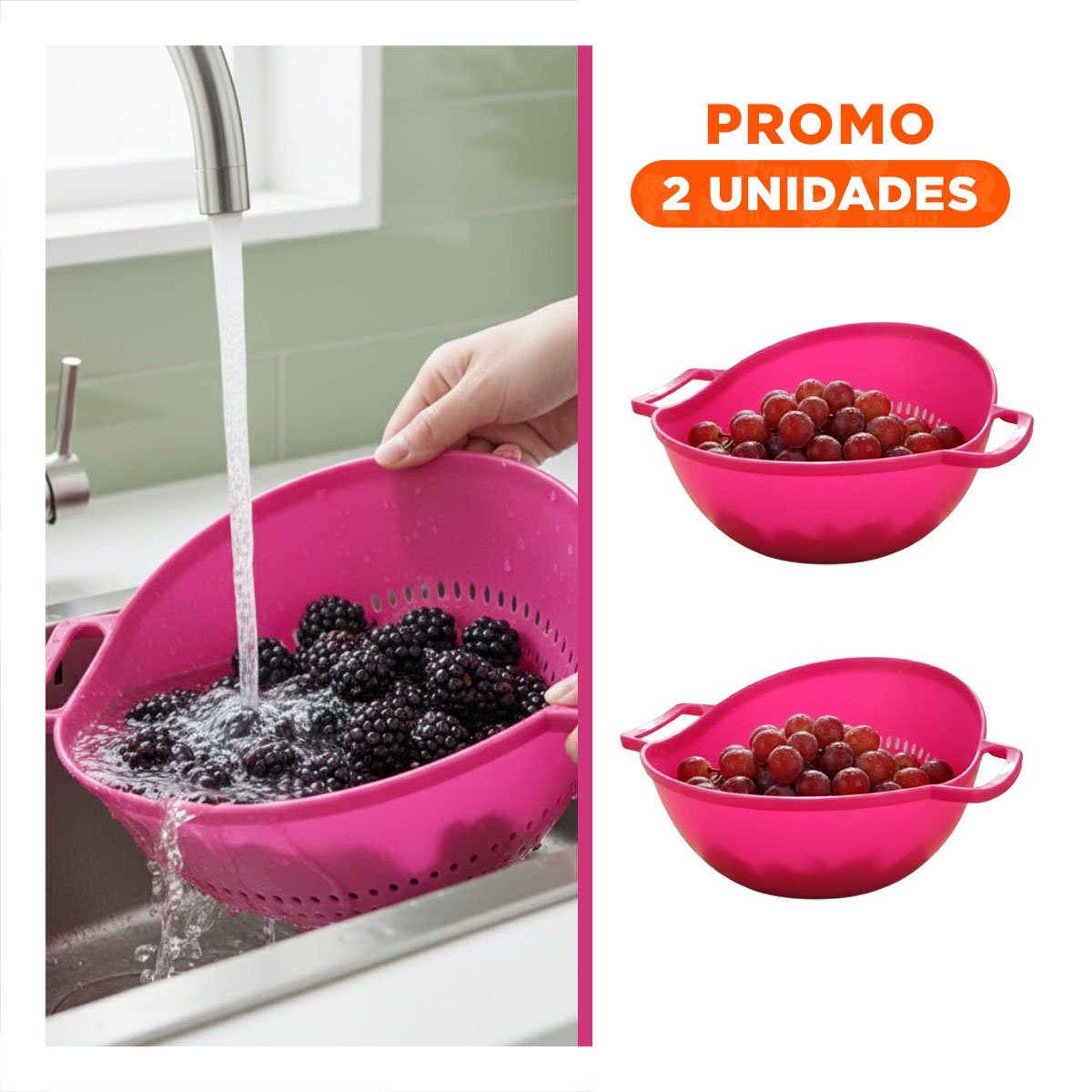 PACK2 CONTENEDOR ESCURRIDIZO ROSADO PARA ARROZ CON ASAS 22,5X26,5CM COCINA FACIL Y SEGURA - 1
