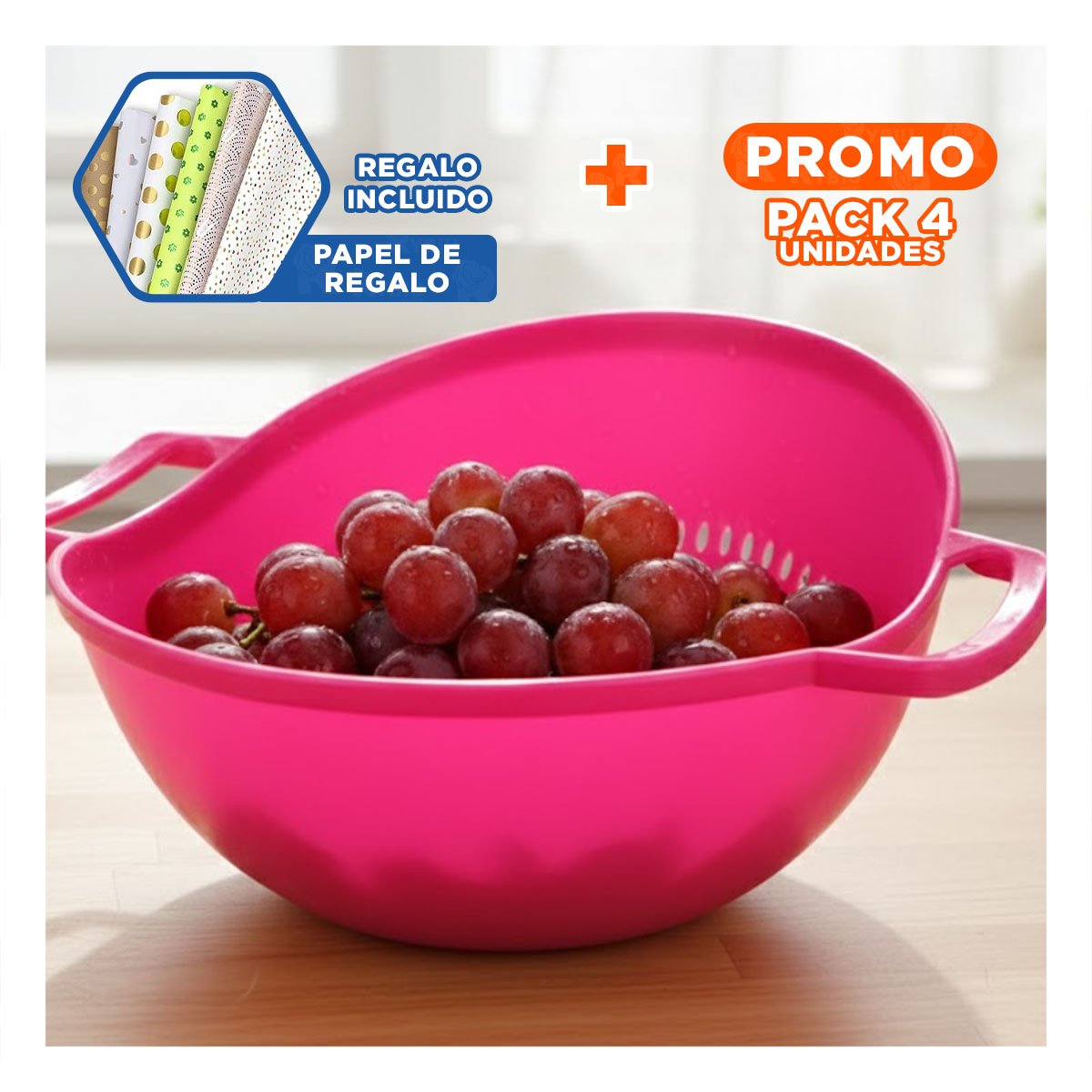 PACK4 CONTENEDOR VERSATIL ROSADO PARA ARROZ CON ASAS 22,5X26,5CM MODERNO Y+PAPEL REGALO - 1