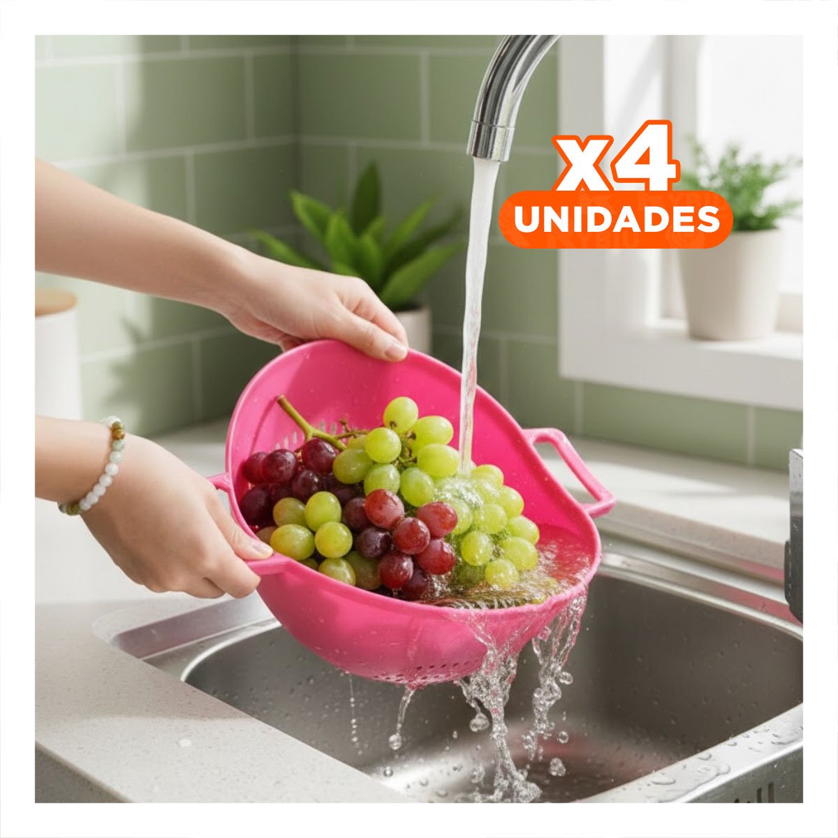PACK4 CONTENEDOR PRACTICO ROSADO PARA ARROZ CON ASAS 22,5X26,5CM COCINA FACIL Y DURADERA - 1
