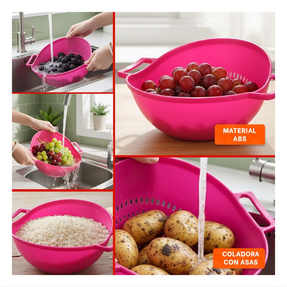 PLATO ESCURRIDIZO ROSADO PARA ARROZ CON ASAS 22,5X26,5CM COCINA FACIL Y SEGURA Y+POST IT - 1