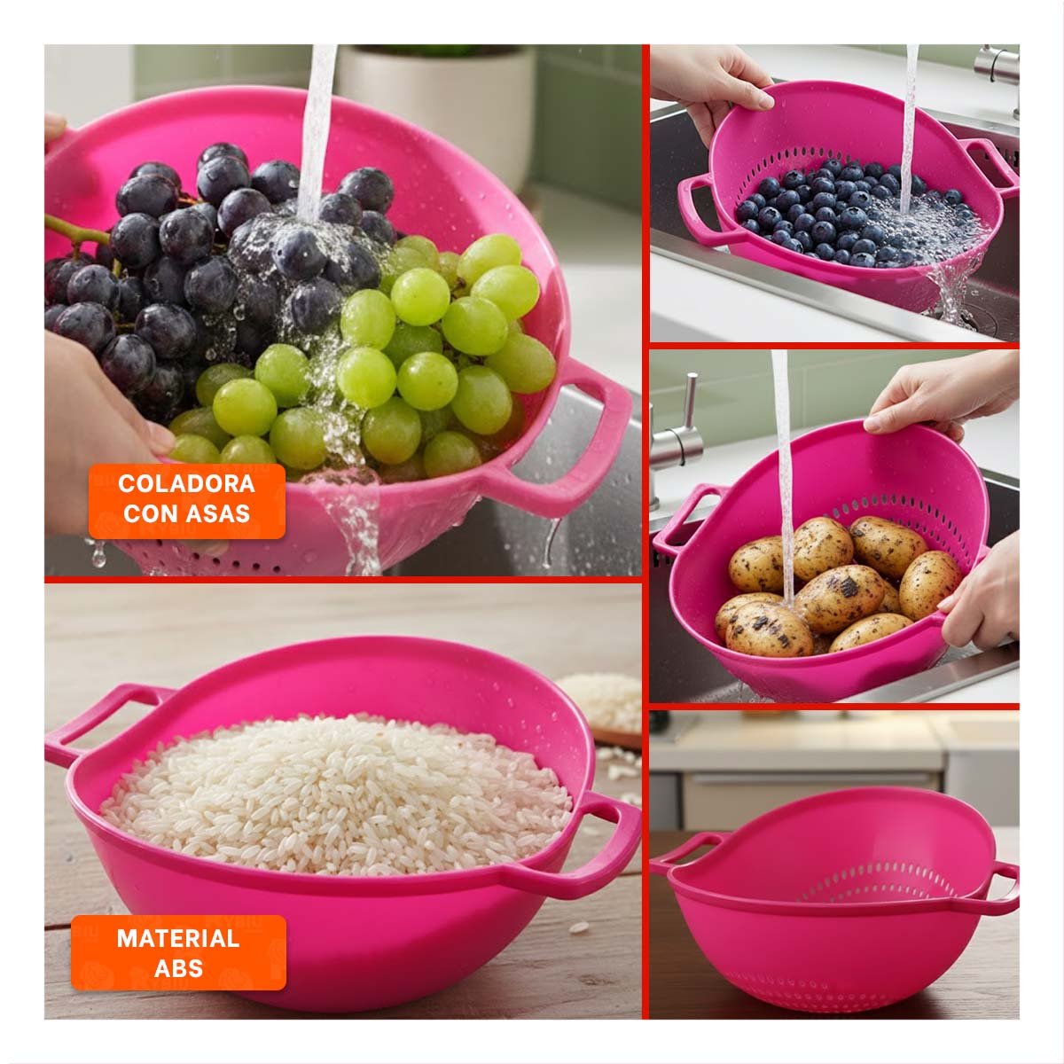 PLATO ESCURRIDIZO ROSADO PARA ARROZ CON ASAS 22,5X26,5CM COCINA FACIL Y SEGURA Y+POST IT - 5