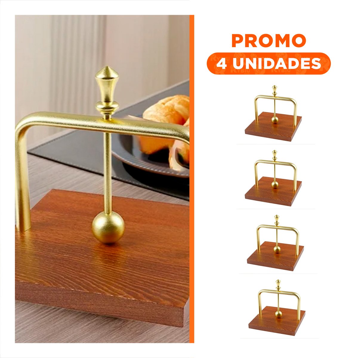 PACK4 DISPENSADOR VERTICAL DE COLOR DORADO CON BASE MADERA PARA SERVILLETAS Y+REGALO STICKER - 1