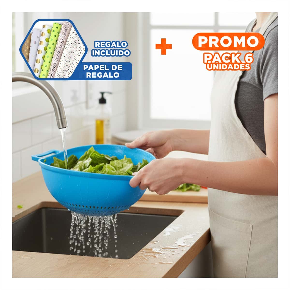 PACK6 REJILLA FILTRANTE CELESTE PARA ARROZ CON ASAS 22,5X26,5CM HOGAR VERSATIL Y+PAPEL REGALO - 1