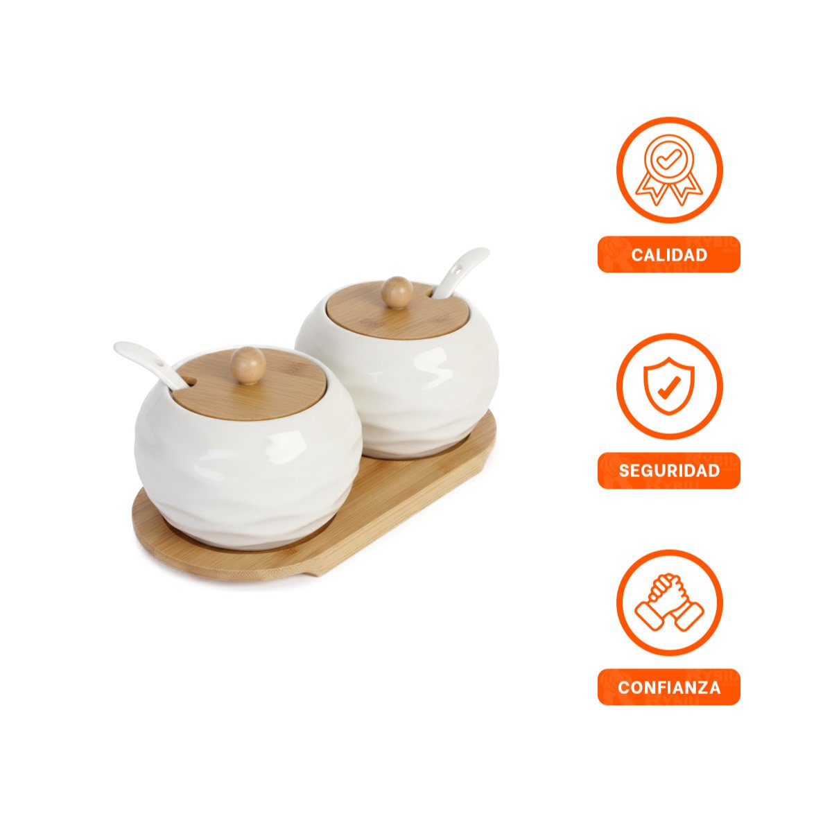 PACK DE 2 RECIPIENTES BLANCO CON TAPA BAMBU 19,9CM COCINA Y ALMACENAJE DIARIO - 3
