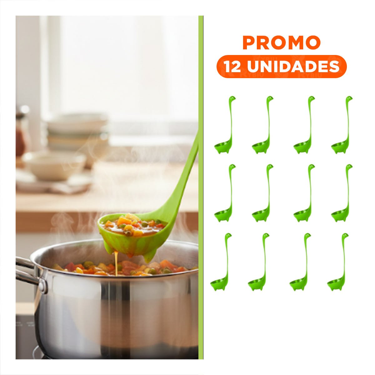 PACK12 CUCHARON COCINA LIGERO DINO VERDE CLARO 9X25CM UTENSILIO FACIL Y+REGALO STICKER - 1