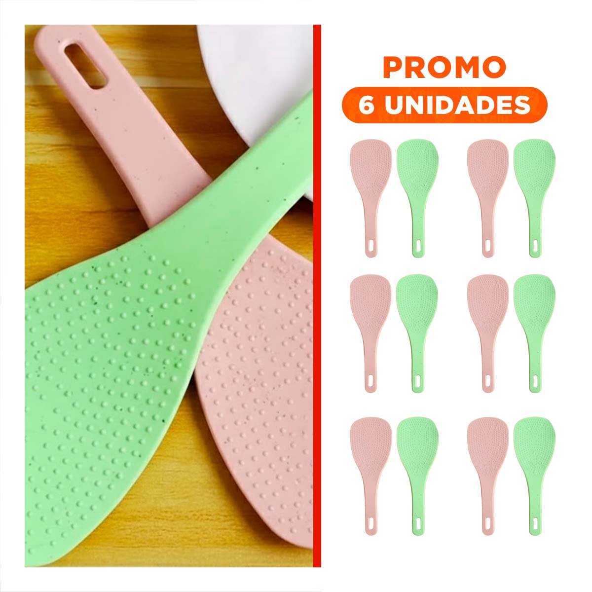 PACK6 ESPATULA ARROZ ROSADO Y VERDE CLARO COCINA HOGAR FACIL LIMPIEZA - 1