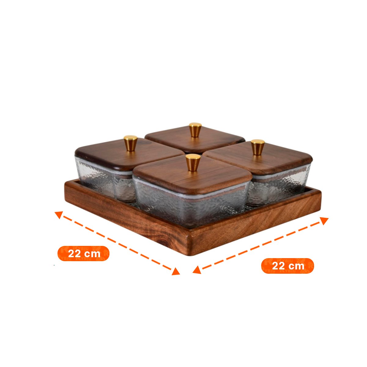 PACK DE 4 RECIPIENTES MARRON CON BASE TAPA MADERA CUADRADOS ALMACENAJE COCINA Y+REGALO STICKER - 4
