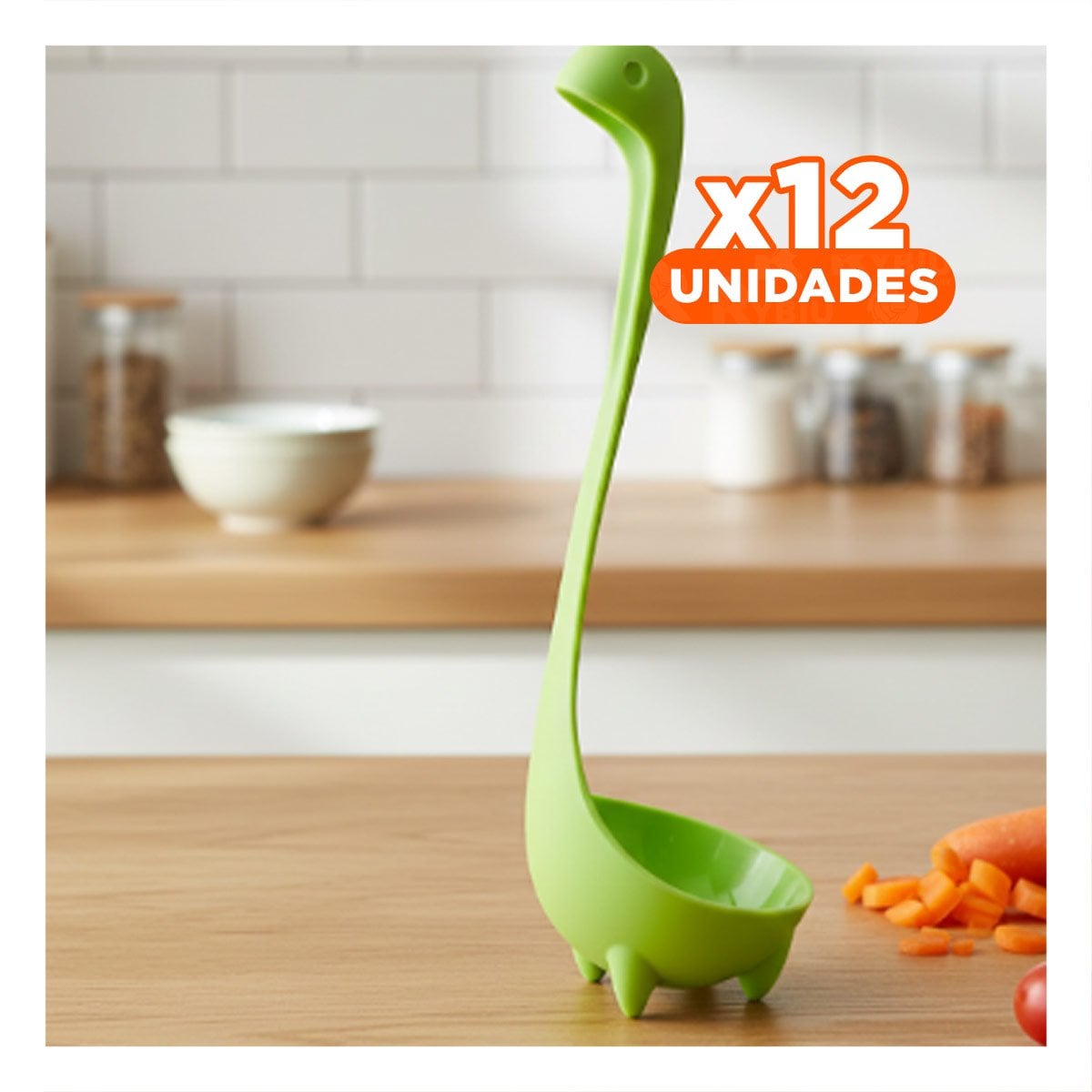PACK12 CUCHARON COCINA VERDE CLARO DINO 9X25CM UTENSILIO FACIL DE USAR HOGAR - 1