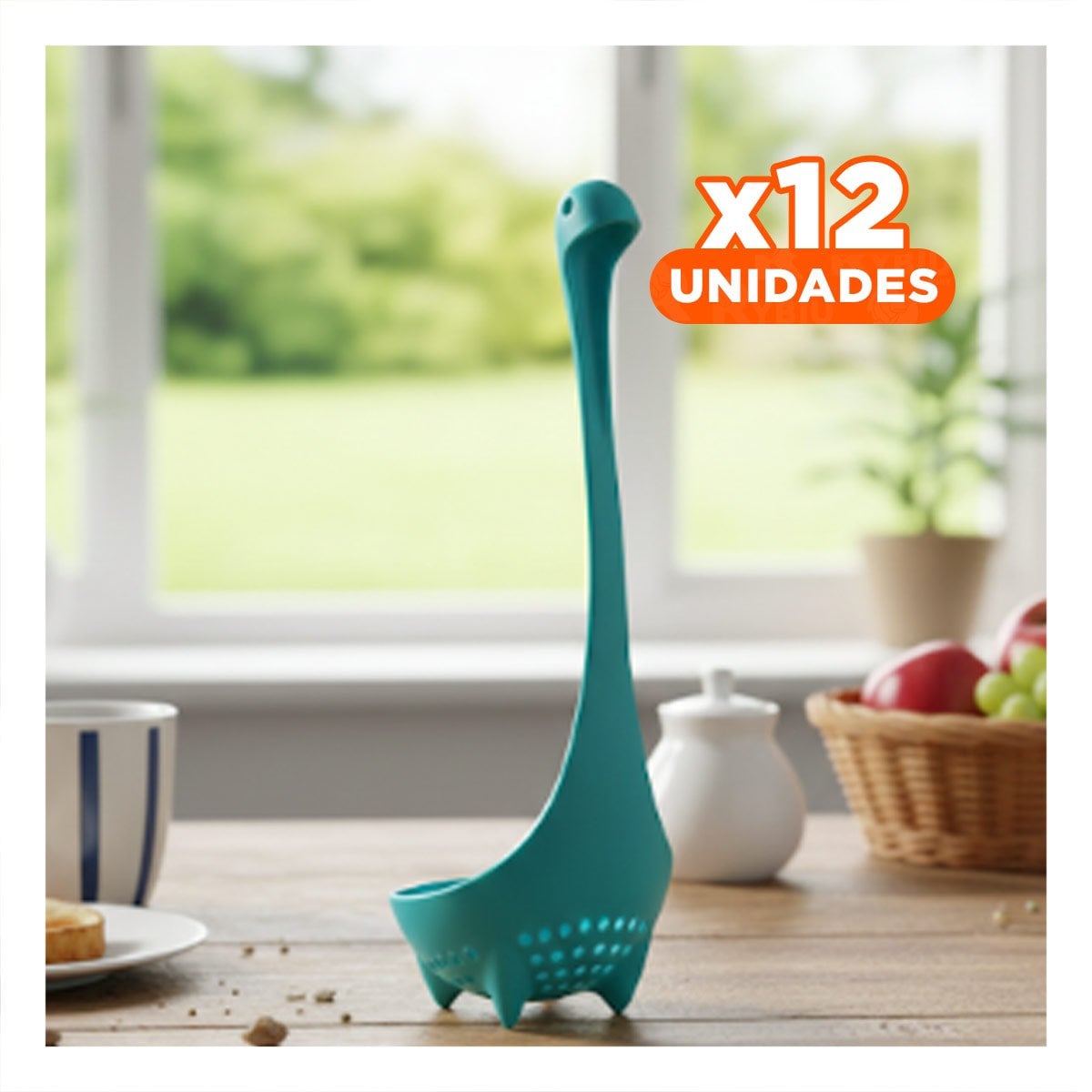 PACK12 CUCHARON COCINA VERDE AGUA DINO 9X25CM UTENSILIO FACIL DE USAR HOGAR - 1