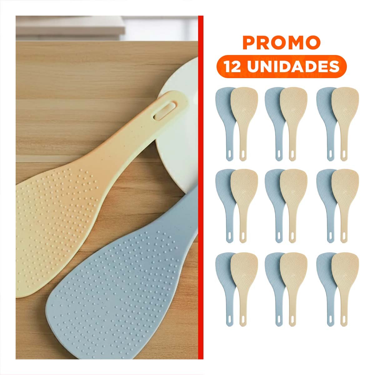 PACK12 RASERA MULTIUSO CELESTE Y BEIGE PARA ARROZ COCINA HOGAR DECORACION Y+REGALO STICKER - 1