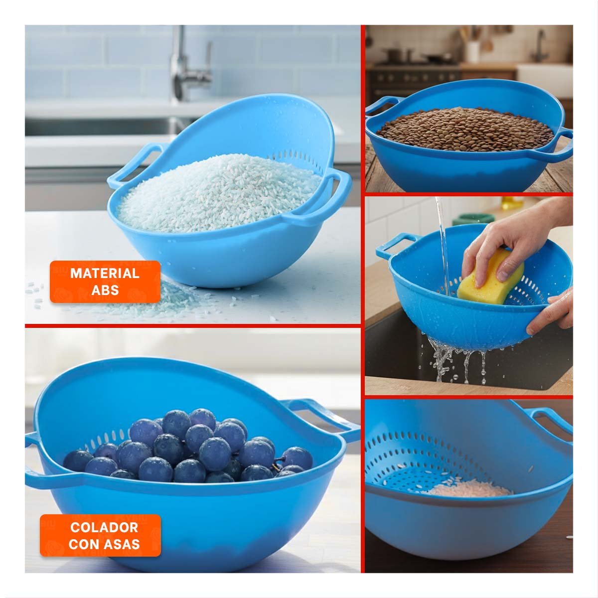 CONTENEDOR FILTRANTE CELESTE PARA ARROZ CON ASAS 22,5X26,5CM COCINA HOGAR LIGERO Y+POST IT - 5