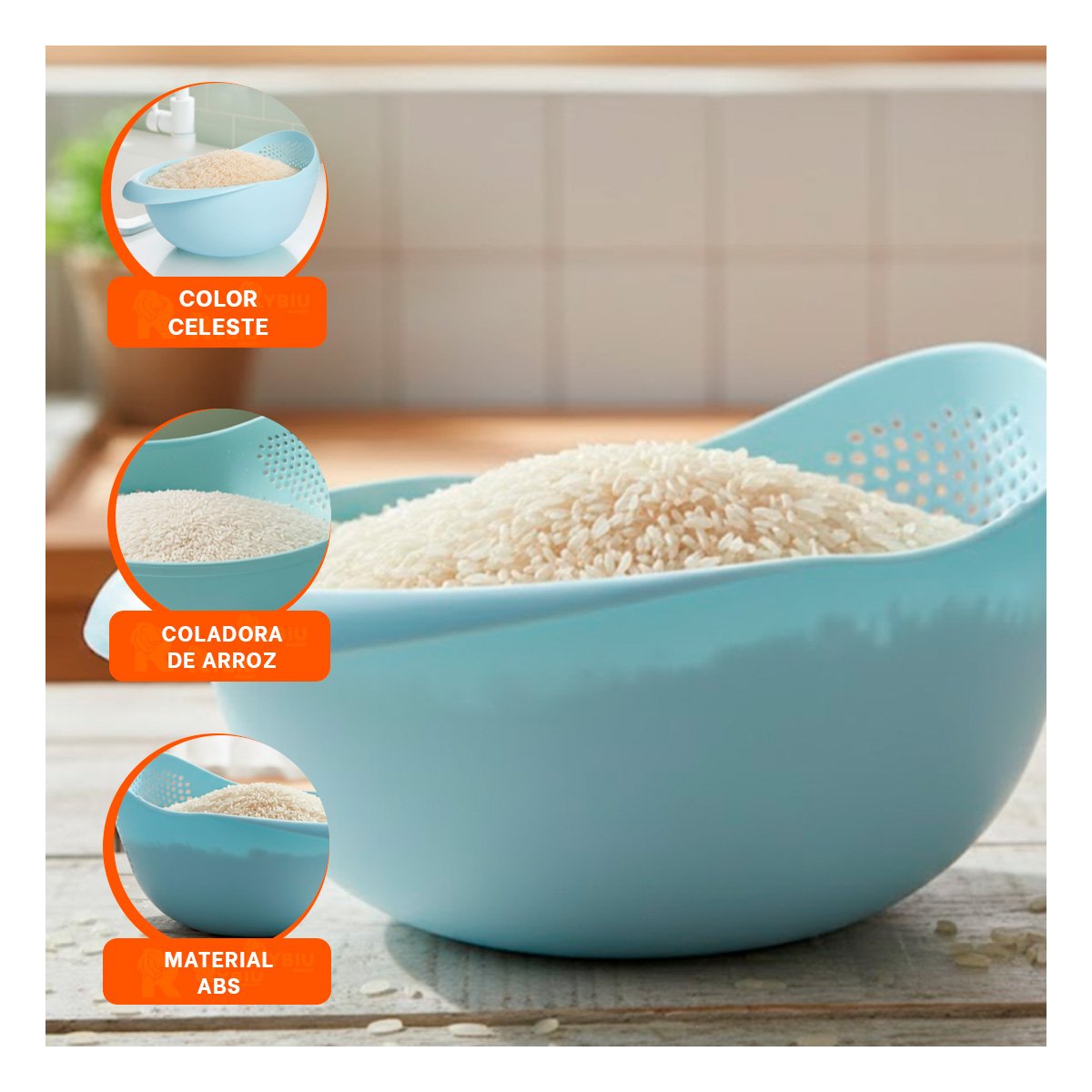 PACK4 TABLA ESCURRIDORA DE ARROZ CELESTE 22,5X11CM PARA COCINA CASA ELEGANTE - 3