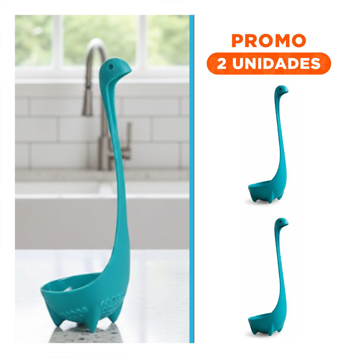 PACK2 ACCESORIO VERDE AGUA DINO 9X25CM UTENSILIO RESISTENTE PARA PREPARAR COMIDAS HOGAR - 1