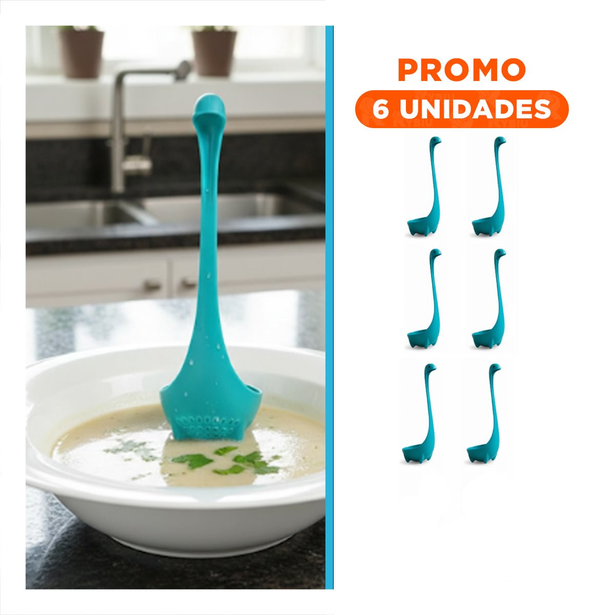 PACK6 UTENSILIO COCINA VERSATIL DINO VERDE AGUA 9X25CM PRACTICO PARA HOGAR DIARIA - 1