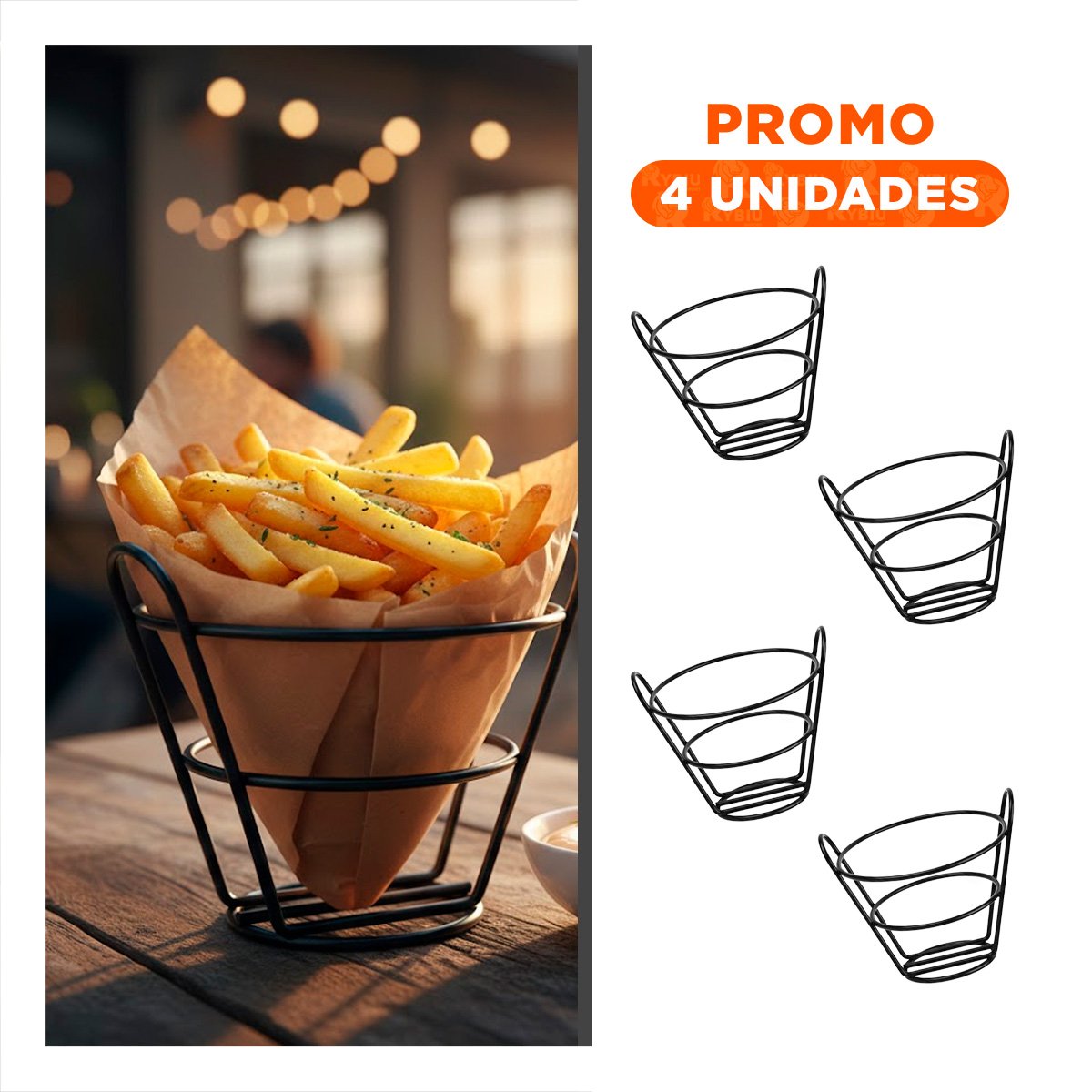 PACK4 BANDEJA EN FORMA DE CONO PARA FREIR EN COLOR NEGRO EN COCINA COMERCIAL Y+REGALO STICKER - 1