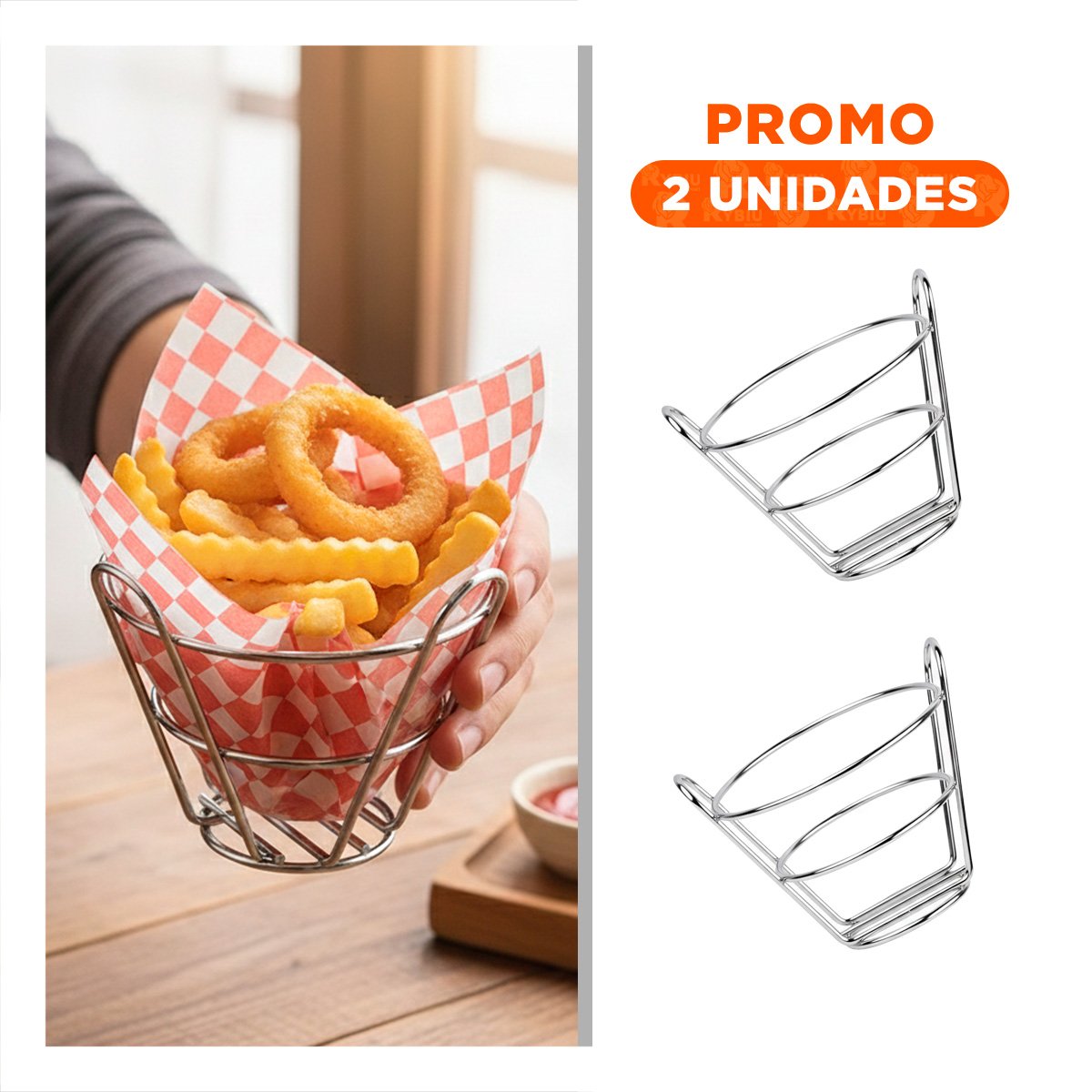 PACK2 CANASTA PARA FREIR EN FORMA DE CONO EN COLOR PLATEADO PARA COCINA FUNCIONAL - 1