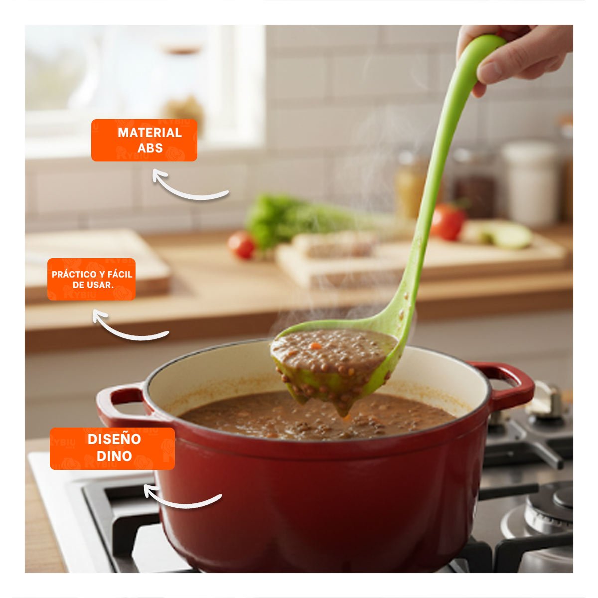 PACK2 ACCESORIO VERDE CLARO DINO 9X25CM UTENSILIO RESISTENTE PARA PREPARAR COMIDAS HOGAR - 5