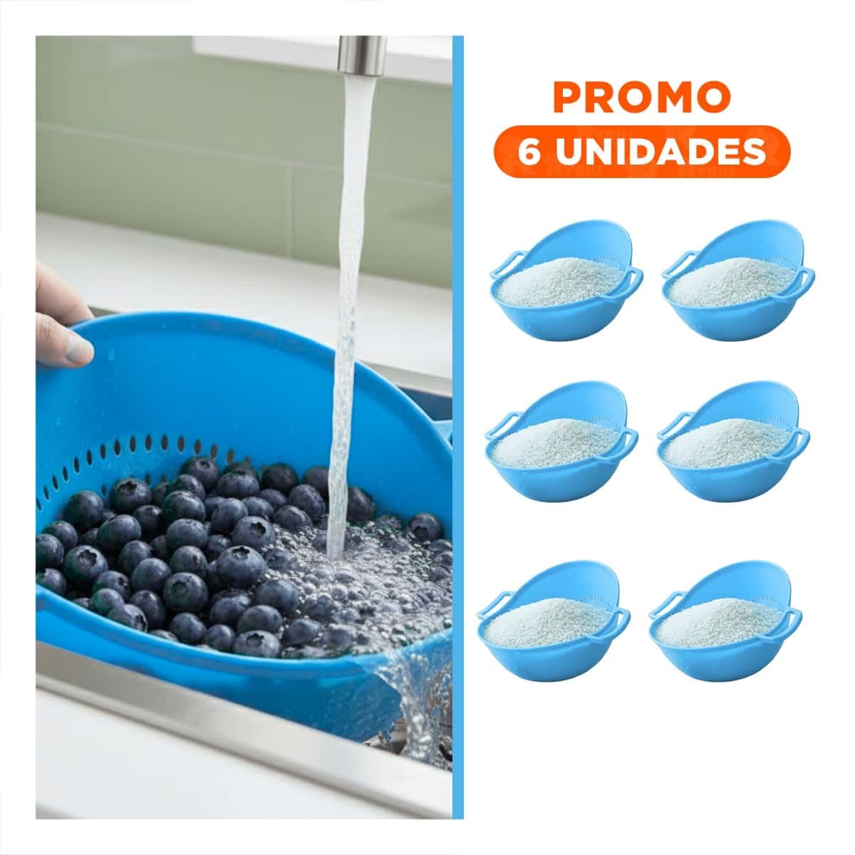 PACK6 REJILLA ESCURRIDORA CELESTE PARA ARROZ CON ASAS 22,5X26,5CM COCINA FACIL Y LIGERA - 1