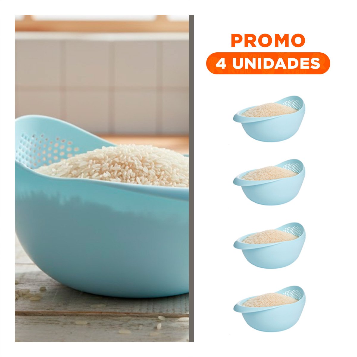PACK4 TABLA COLADORA DE ARROZ CELESTE 22,5X11CM PARA COCINA HOGAR NAVIDAD Y+REGALO STICKER - 1