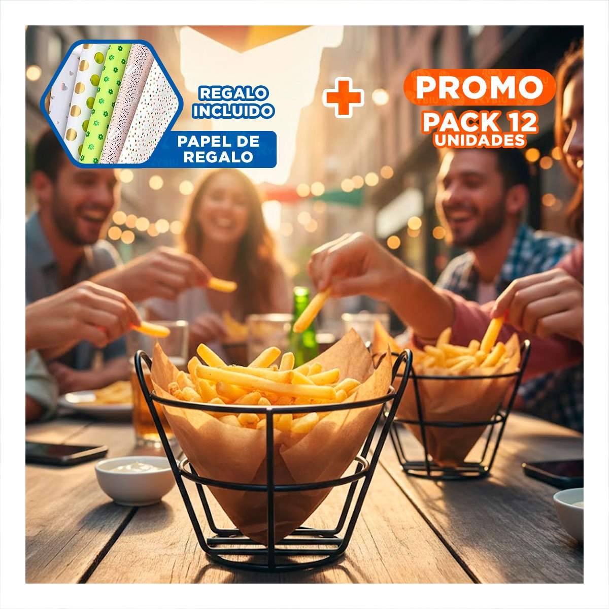 PACK12 REJILLA PARA FREIR EN COLOR NEGRO EN FORMA DE CONO PARA COCINA MODERNA Y+PAPEL REGALO - 1