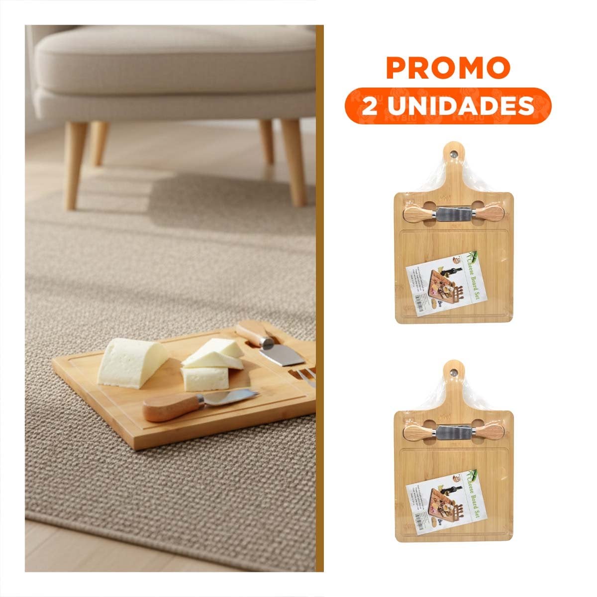 PACK2 CONTENEDOR DE MADERA BAMBU RECTANGULAR CON 2 UTENSILIOS USO DIARIO Y COCINA - 1